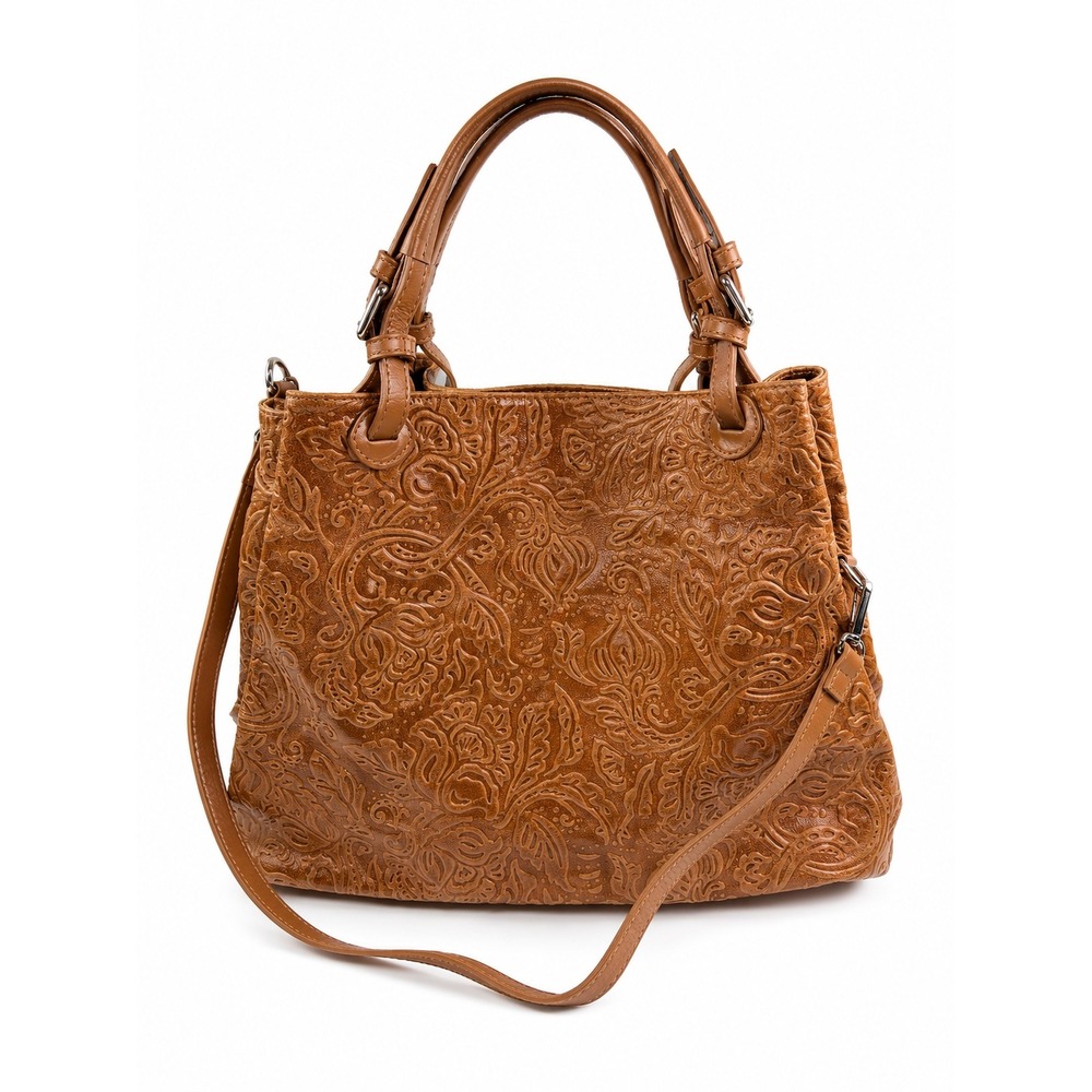 Stella Bianca Vintage Y2K Brown Embossed Leather Western Boho Shoulder Bag Purse
